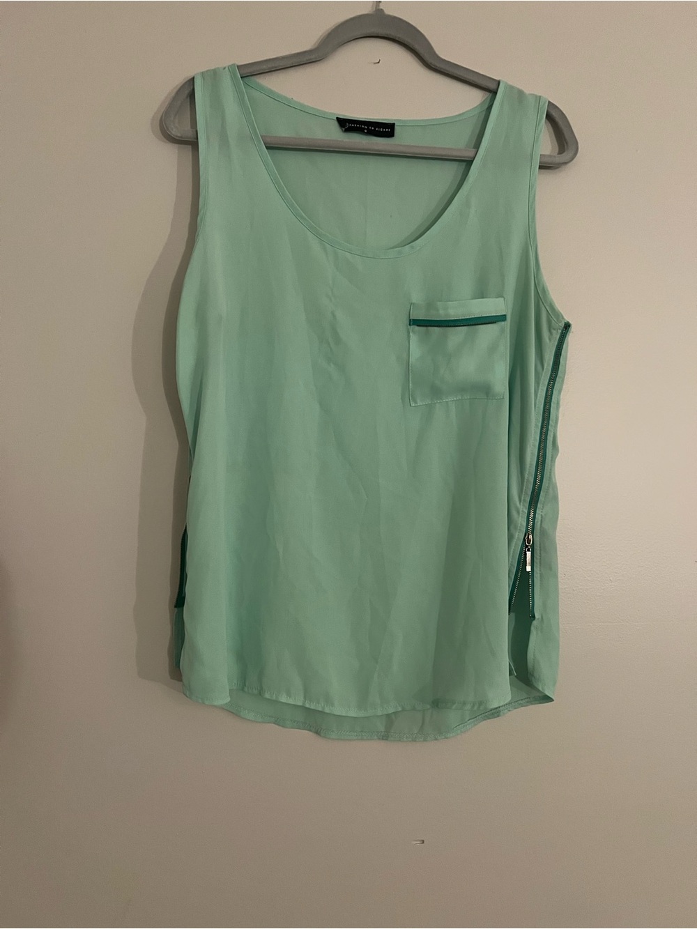 Fashion to Figure Mint Green Sleeveless Pocket Tank with Side Zippers